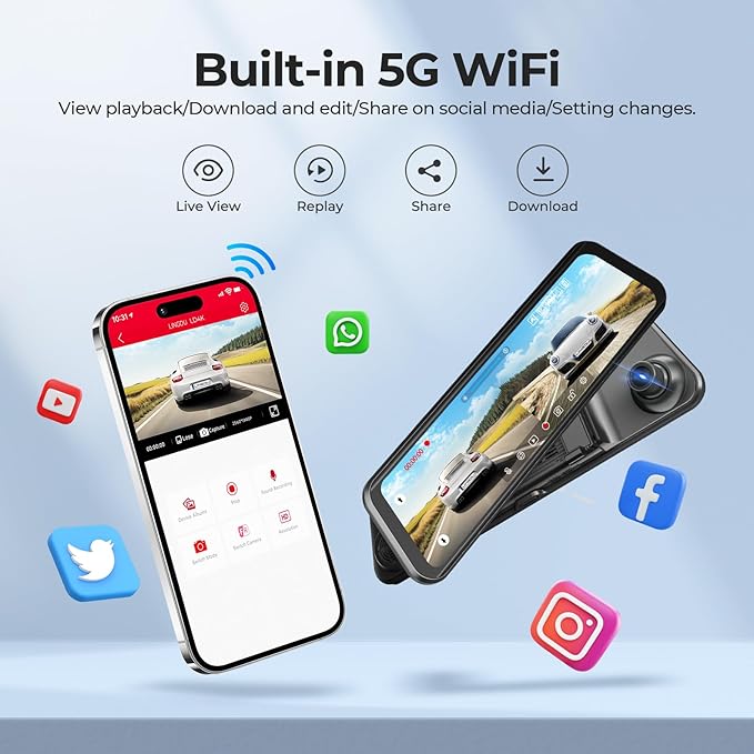 LINGDU LD4K 2CH Mirror Dash Cam 4K with 11.8" Touch Screen Voice Control 24H Parking Mode - AZDOME Official Stores