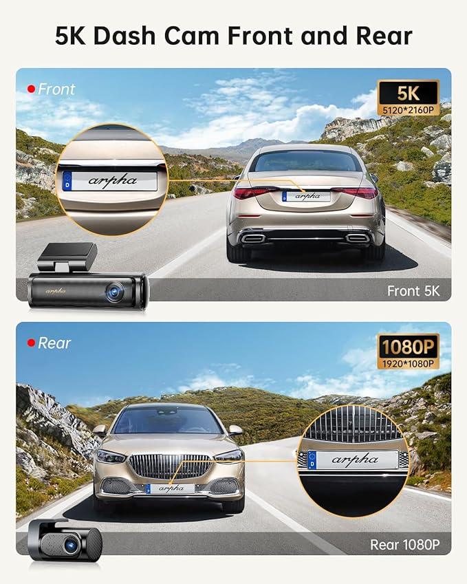 Arpha B25 2CH Dash Cam 5K with ADAS Smart Voice Control 24H Parking Mode - AZDOME Official Stores