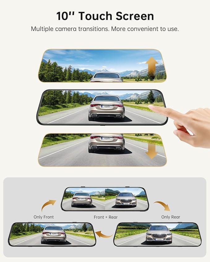 Arpha E21 2CH Mirror Dash Cam 1080P 10'' Touch Screen with 24H Parking Mode - AZDOME Official Stores