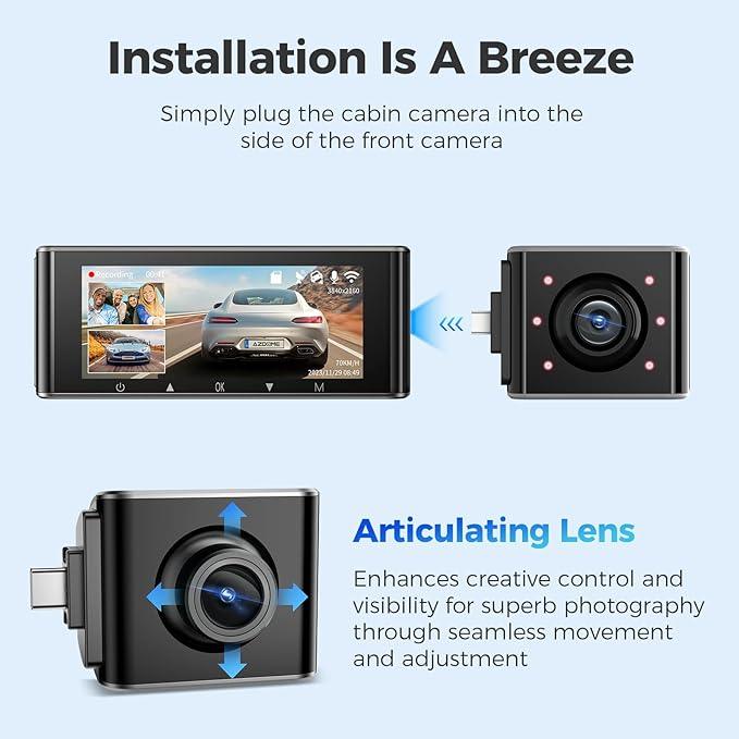 AZDOME 1080P Interior Cam Type-C Interface Cabin Camera for AZDOME M550 Pro-2CH/3CH Dash Cam - AZDOME Official Stores