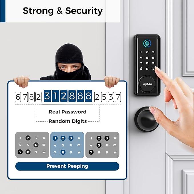 Arpha D601K Electronic Keypad Deadbolt Lock with Handle Set 6-in-1 Fingerprint Door Lock - AZDOME Official Stores