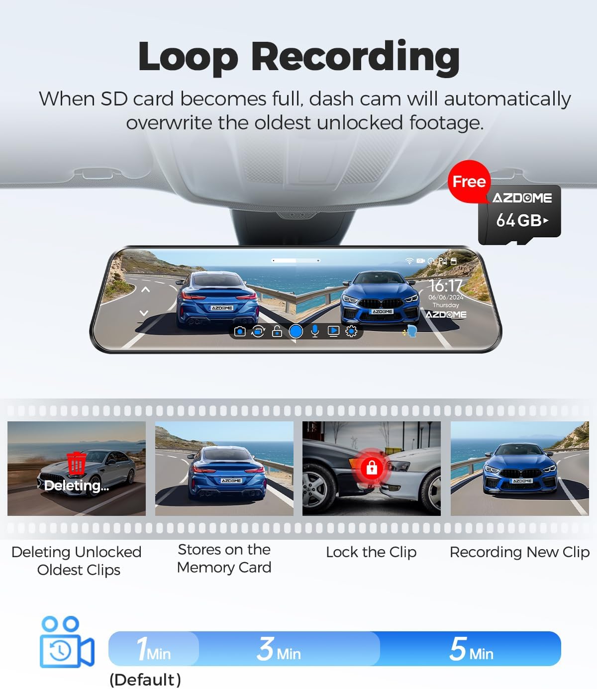 AZDOME PG17 2CH Mirror Dash Cam 4K with 12" Touch Screen 24H Parking Mode - AZDOME Official Stores