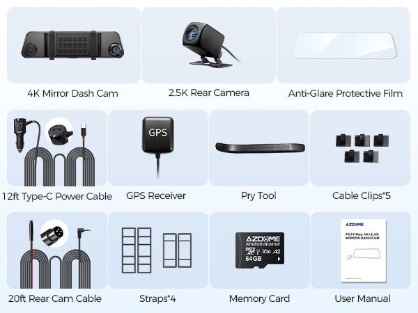 AZDOME Mirror Dash Cam PG17 Max 4K+2.5K with ADAS, BSD and LCA, 12" Rear View Mirror Camera
