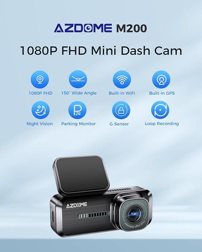 AZDOME M200 1CH Dash Cam 1080P 150° Wide Angle 24H Parking Mode - AZDOME Official Stores