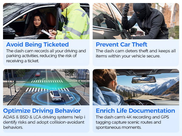 AZDOME Mirror Dash Cam PG17 Max 4K+2.5K  with ADAS, BSD and LCA, 12" Rear View Mirror Camera