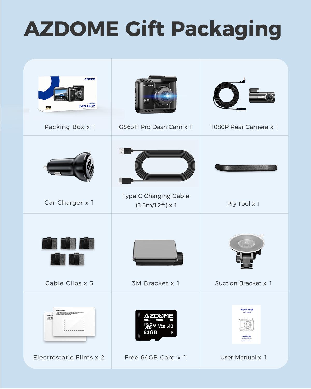 AZDOME GS63H Pro 2CH Dash Cam 4K with Super Night Vision 24H Parking Mode - AZDOME Official Stores