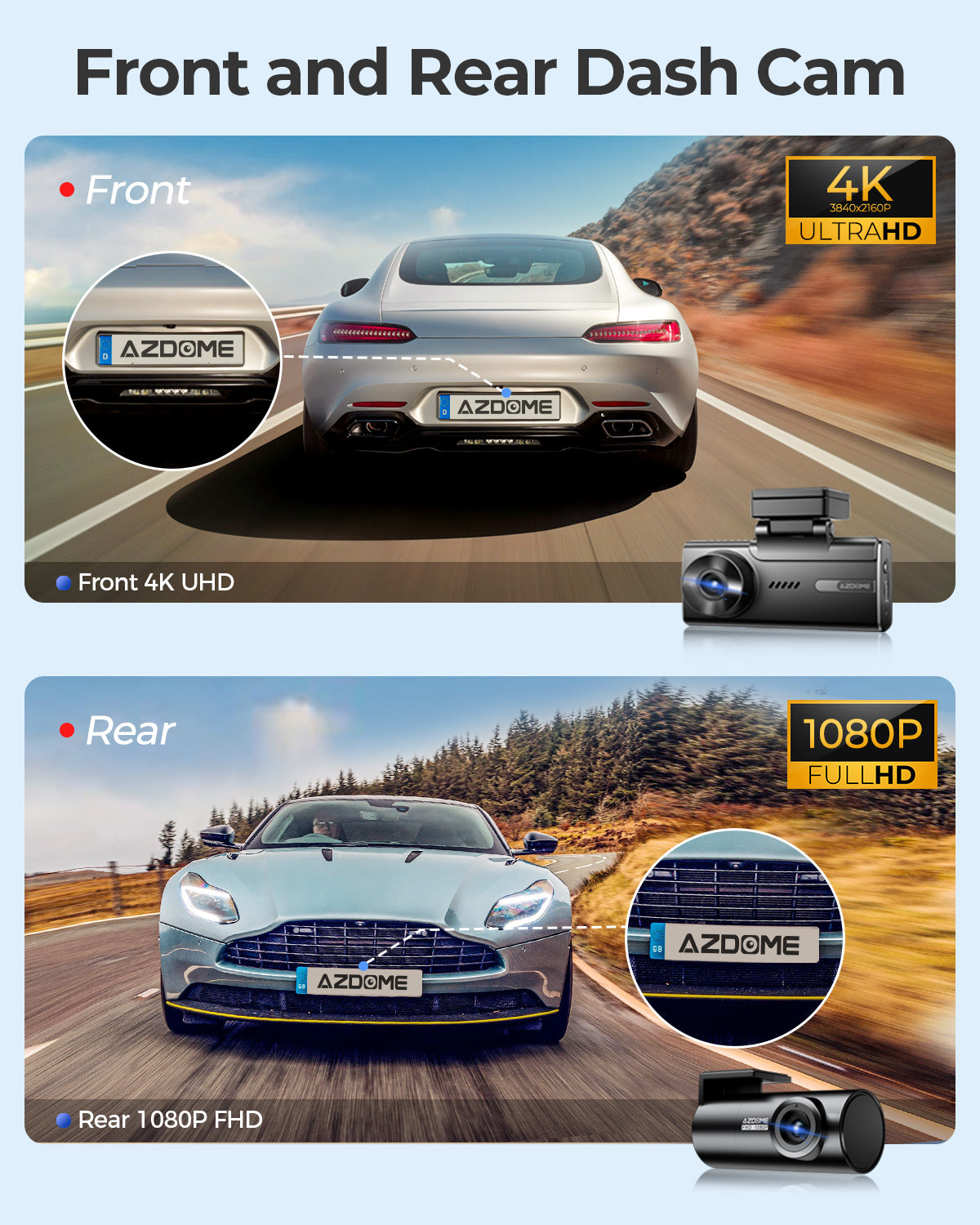 AZDOME M580 2CH Dash Cam 5K with 4" Touch Screen IR Night Vision 24H Parking Mode - AZDOME Official Stores