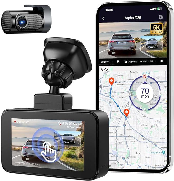 Arpha D25 2CH Dash Cam 5K with 128GB eMMC Voice Control 3'' Touch Screen - AZDOME Official Stores
