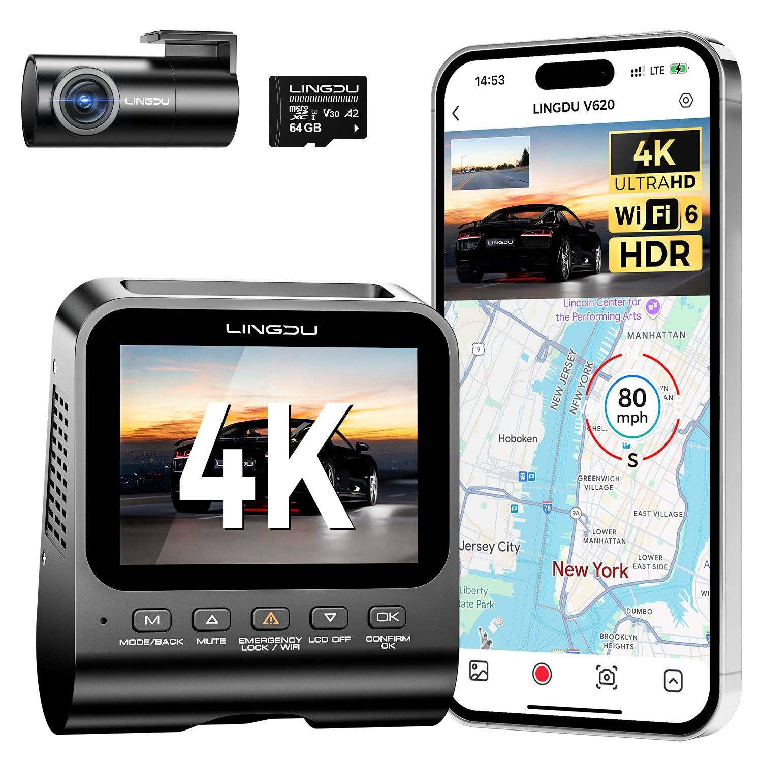 LINGDU V620 Front and Rear Dual Cameras for Cars, 2 Channel Dash Cam 4K Ultra HD Built-in WiFi 6& GPS, APP Control, Smart Voice Control ADAS WDR Night Vision - AZDOME Official Stores