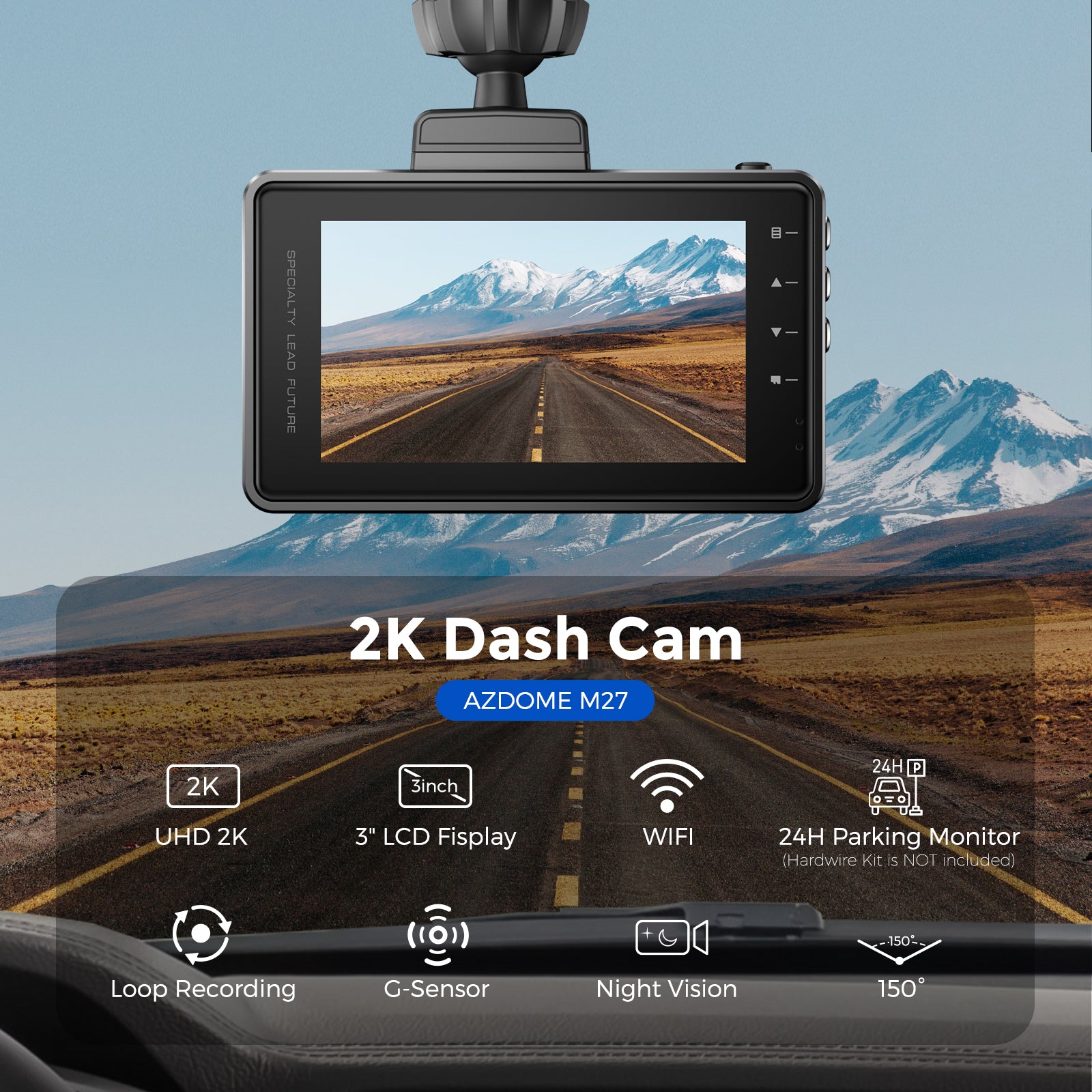 AZDOME M27 1CH Dash Cam 2K with 3" Display 24H Parking Mode - AZDOME Official Stores