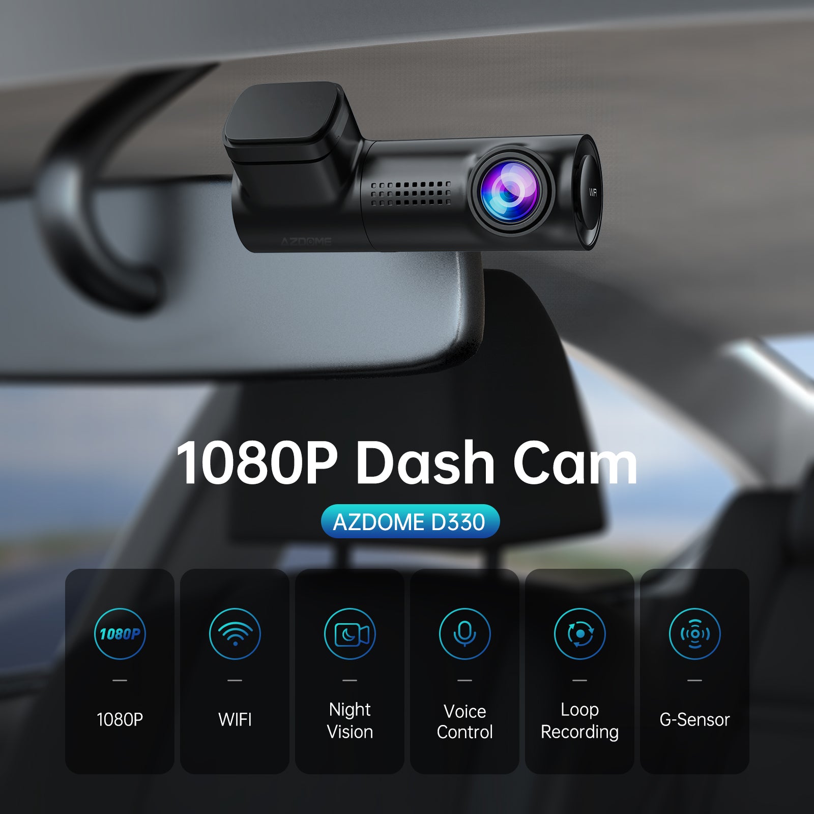 AZDOME M330 1CH Dash Cam 1080P with 0.96" Screen Voice Control 24H Parking Mode No Card