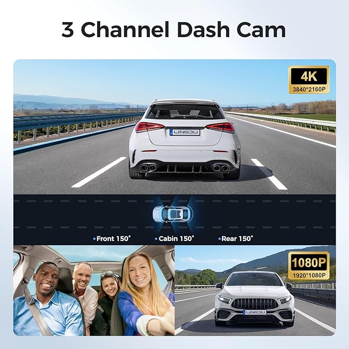 LINGDU LD02 3CH Dash Cam 4K with 3" Screen Super Night Vision 24H Parking Mode - AZDOME Official Stores