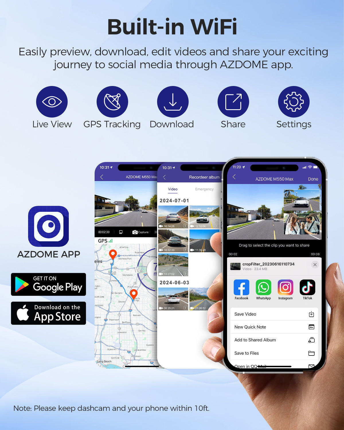 AZDOME M550 Max 3CH Dash Cam 4K with 3.19" Screen WDR Night Vision 24H Parking Mode - AZDOME Official Stores