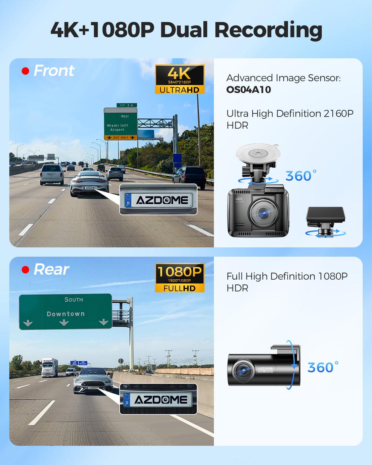 AZDOME GS63 Pro 2CH Dash Cam 4K with No-Light Full-Color Night Vision - AZDOME Official Stores