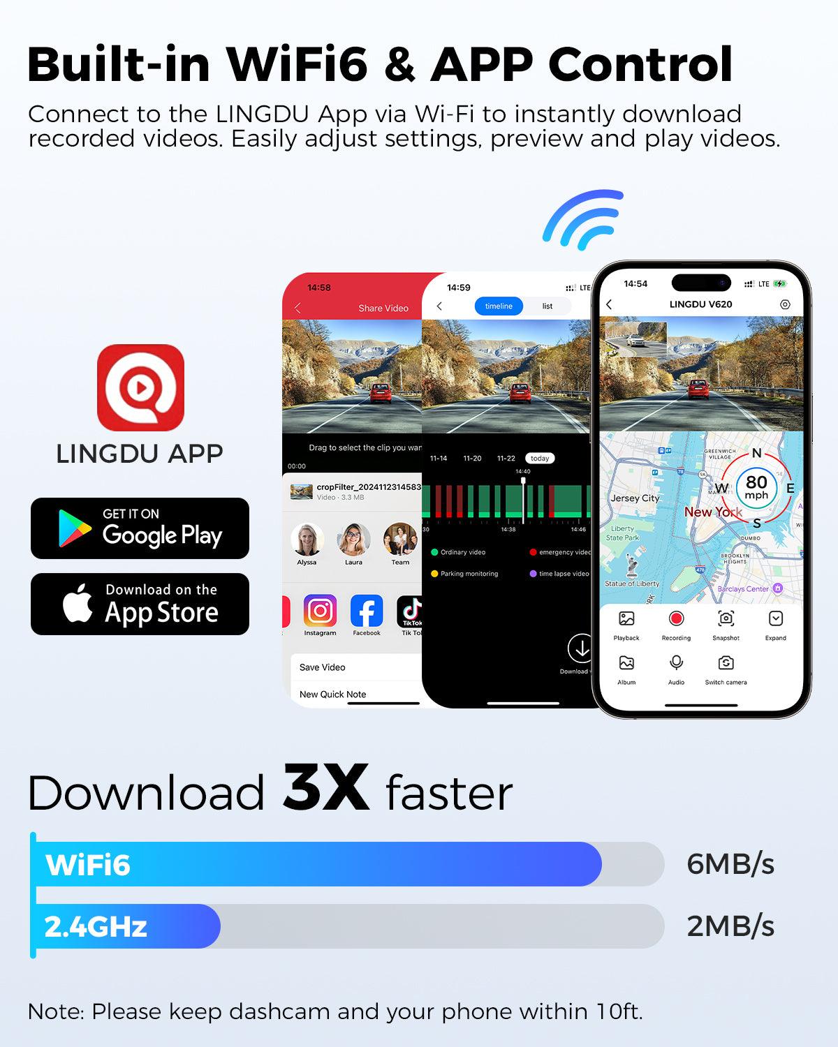 LINGDU V620 Front and Rear Dual Cameras for Cars, 2 Channel Dash Cam 4K Ultra HD Built-in WiFi 6& GPS, APP Control, Smart Voice Control ADAS WDR Night Vision - AZDOME Official Stores