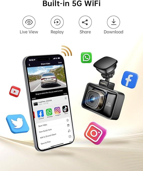 Arpha D25 2CH Dash Cam 5K with 128GB eMMC Voice Control 3'' Touch Screen - AZDOME Official Stores