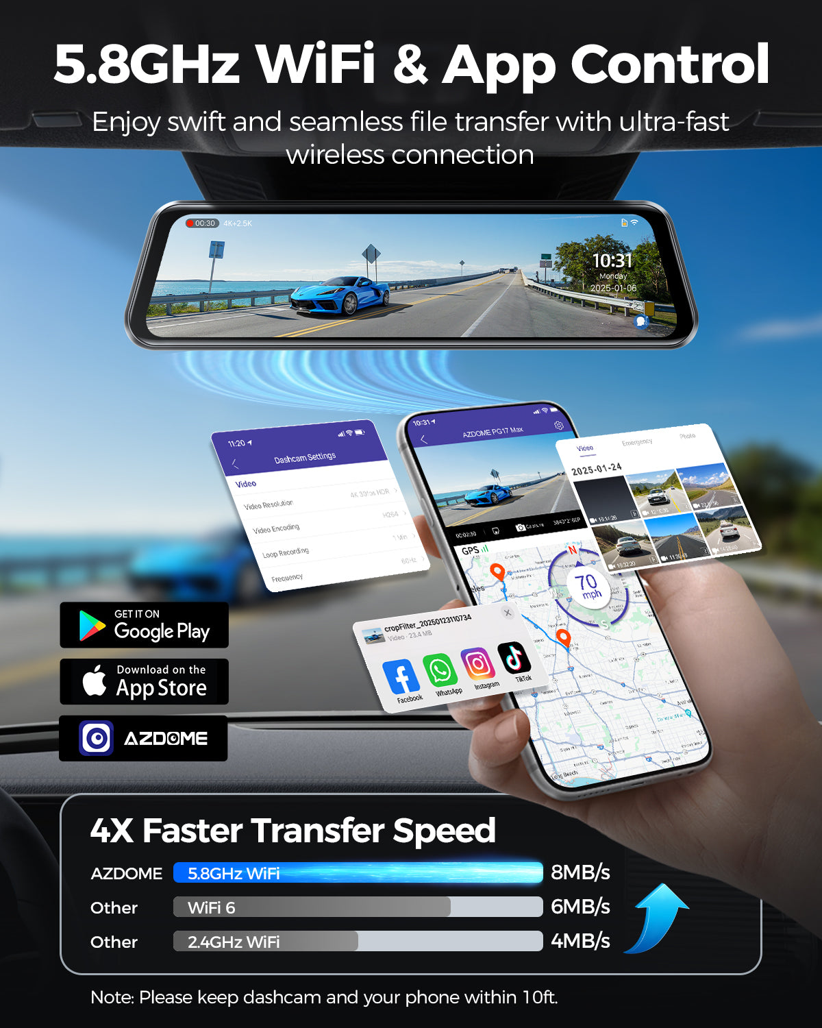 AZDOME Mirror Dash Cam PG17 Max 4K+2.5K  with ADAS, BSD and LCA, 12" Rear View Mirror Camera