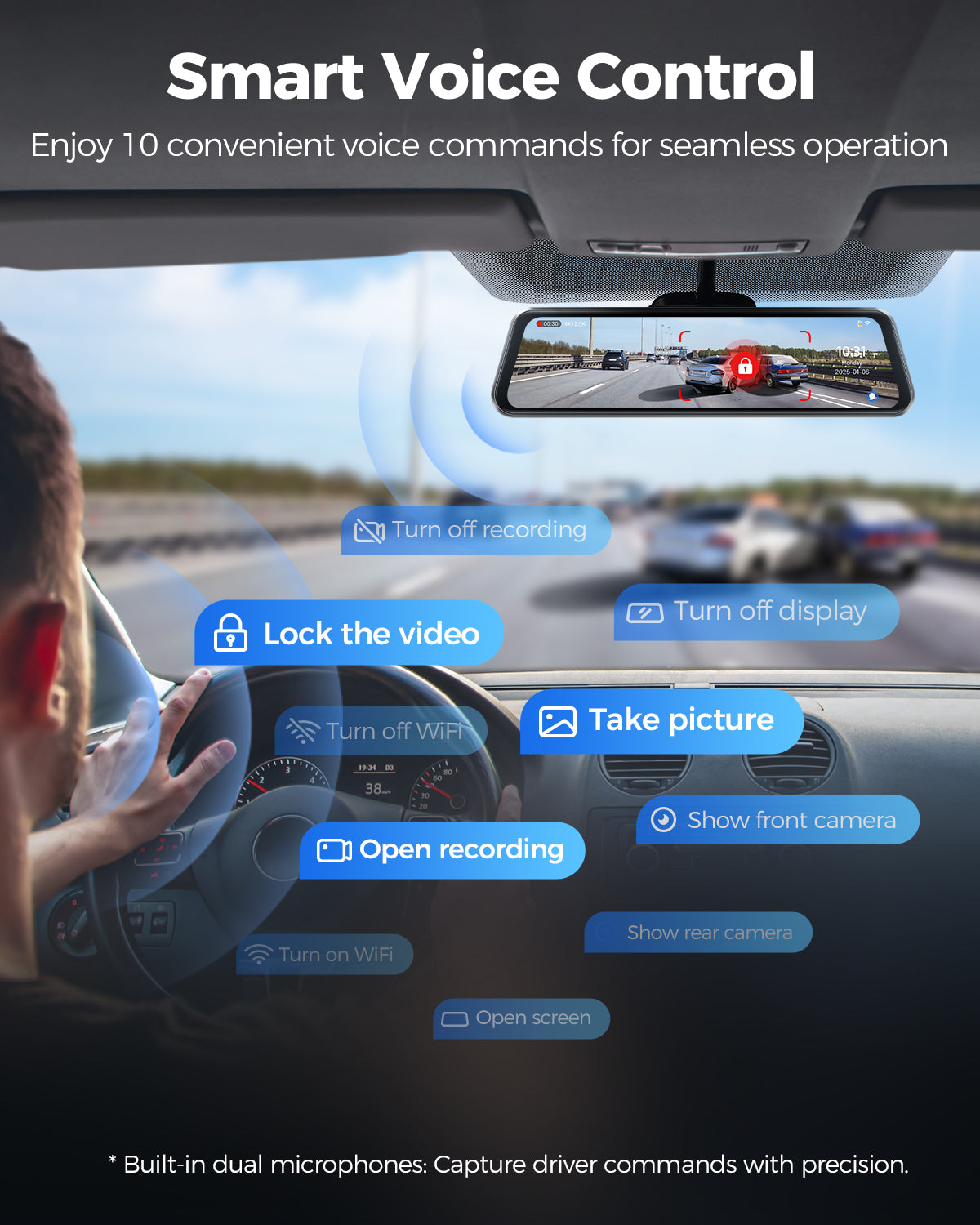 AZDOME Mirror Dash Cam PG17 Max 4K+2.5K  with ADAS, BSD and LCA, 12" Rear View Mirror Camera