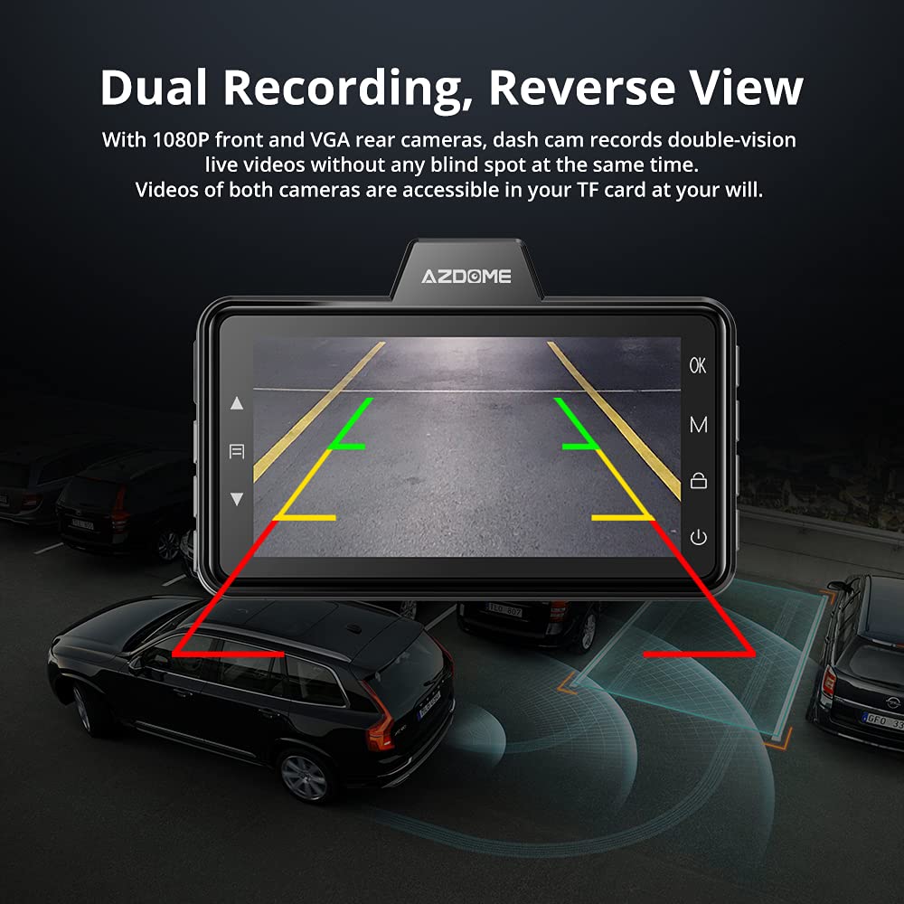 AZDOME M01 Pro 2CH Dash Cam 1080P with ADAS 3" Screen 24H Parking Mode - AZDOME Official Stores