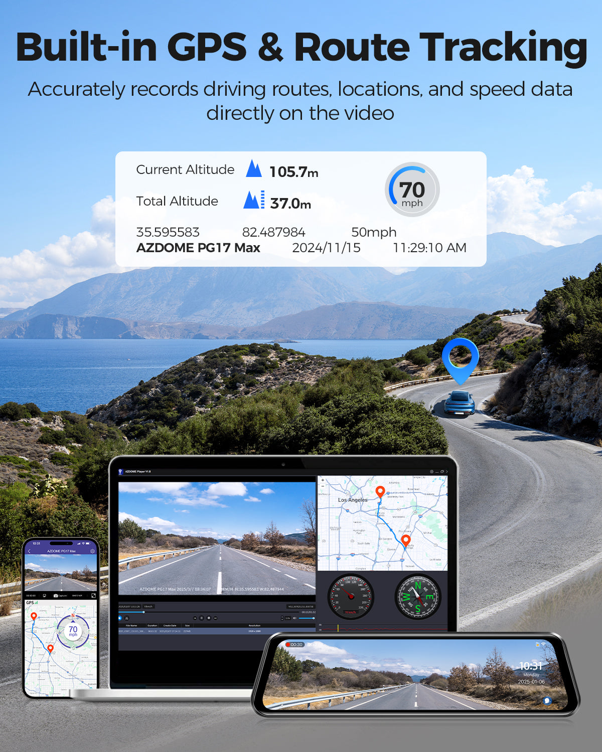 AZDOME Mirror Dash Cam PG17 Max 4K+2.5K  with ADAS, BSD and LCA, 12" Rear View Mirror Camera
