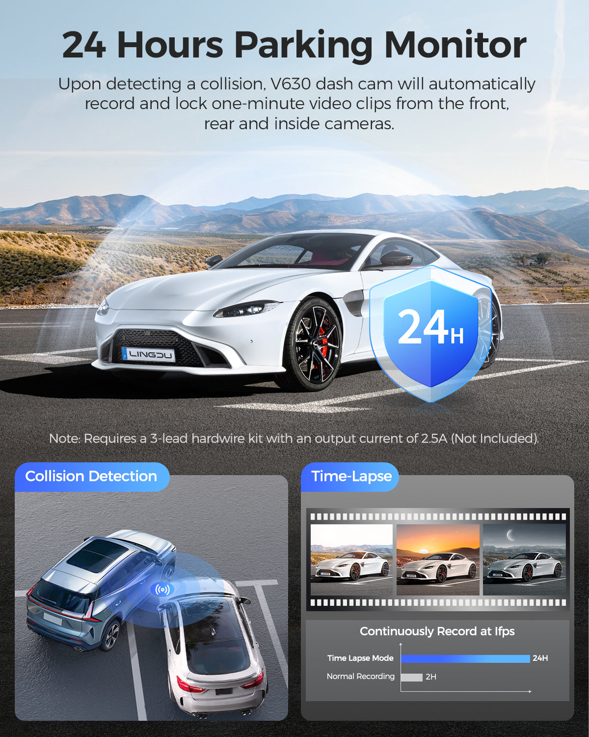 LINGDU Dash Cam V630 Car Camera 4K+1080P+1080P 3 Channel Car DVR WiFi GPS IR Night Vision 24H Parking Monitor Loop Recording HDR