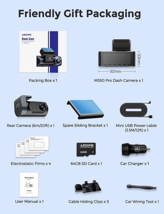 AZDOME M550 Pro 2CH Dash Cam 4K with 3.19'' Screen IR Night Vision 24H Parking Mode - AZDOME Official Stores