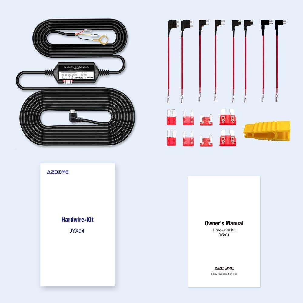 AZDOME JYX04 3-Lead Acc Hardwire Kit Micro-USB Port for Dash Cam, 12ft with Fuse Kit - AZDOME Official Stores