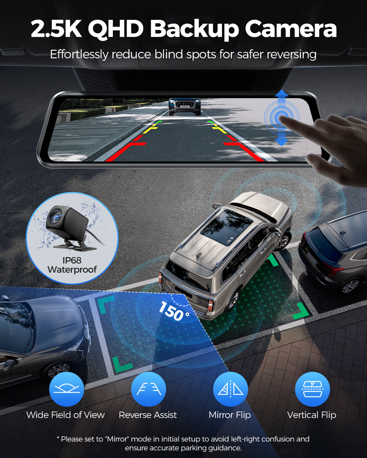 AZDOME Mirror Dash Cam PG17 Max 4K+2.5K with ADAS, BSD and LCA, 12" Rear View Mirror Camera