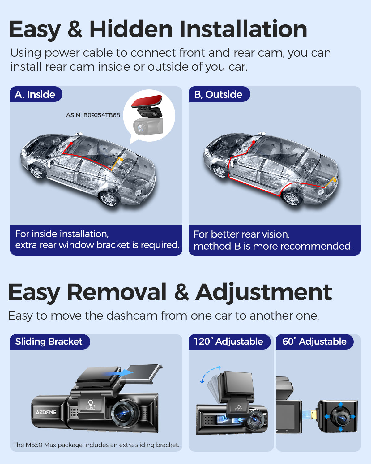 AZDOME M550 Max 3 Channel Dash Cam 4K WiFi , Resolution Supports up to 4k+1080P+2.5k, Built-in GPS 24H Parking Mode IR Night Vision WDR 3.19" IPS, Max to 256GB