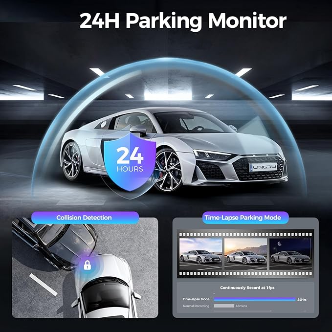 LINGDU LD02 3CH Dash Cam 4K with 3" Screen Super Night Vision 24H Parking Mode - AZDOME Official Stores