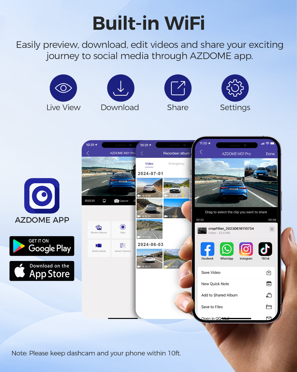 AZDOME Upgraded M01 Pro WiFi Dash Cam