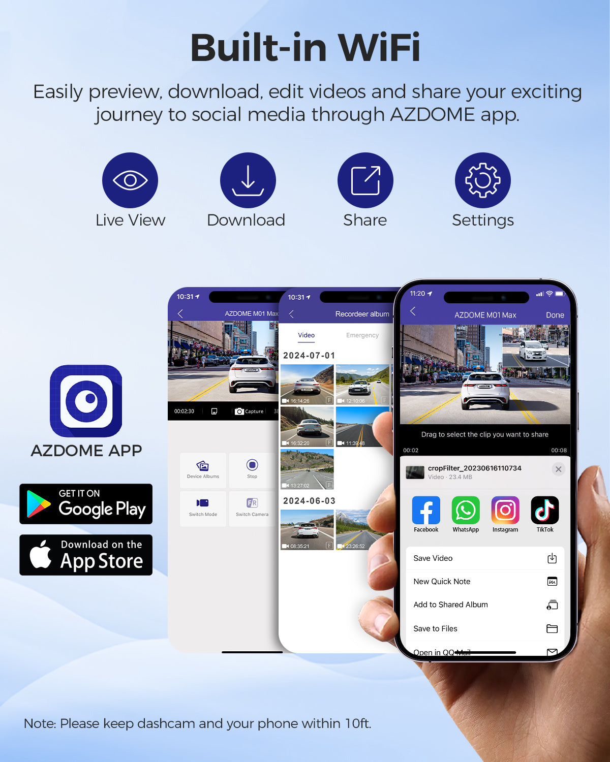 AZDOME M01 Max 4K Dash Cam with WiFi APP Control