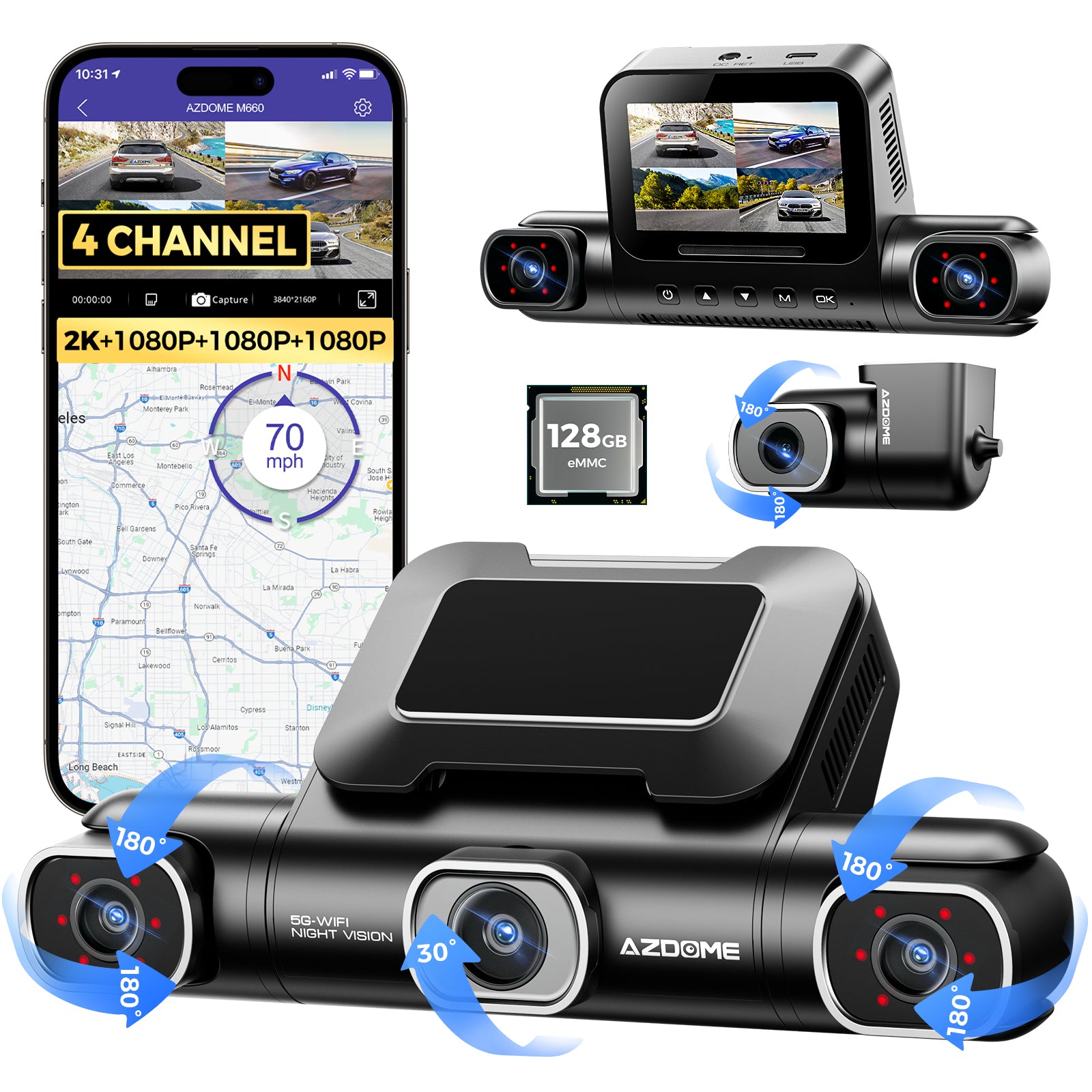 AZDOME M660 4CH Dash Cam 360 Degree