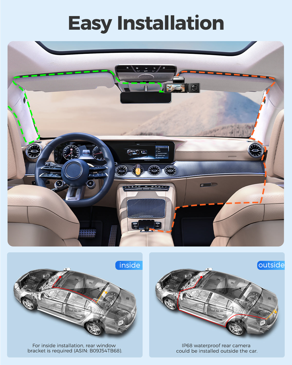 AZDOME M550 3 Channel Dash Cam with 4K WiFi , 2.5K+1080P+2.5K Free 64GB Card, Built-in GPS 24H Parking Mode IR Night Vision WDR 3.19" IPS, Max up Support to 256GB, Easy to Install