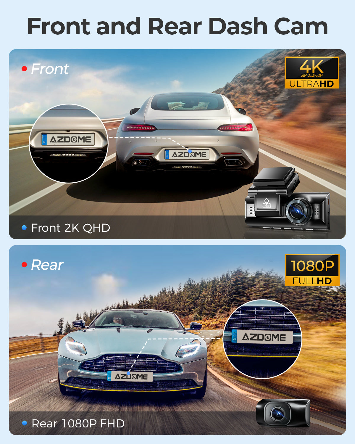 AZDOME M550 3 Channel Dash Cam with 4K WiFi , 2.5K+1080P+2.5K Free 64GB Card, Built-in GPS 24H Parking Mode IR Night Vision WDR 3.19" IPS, Max up Support to 256GB, Easy to Install