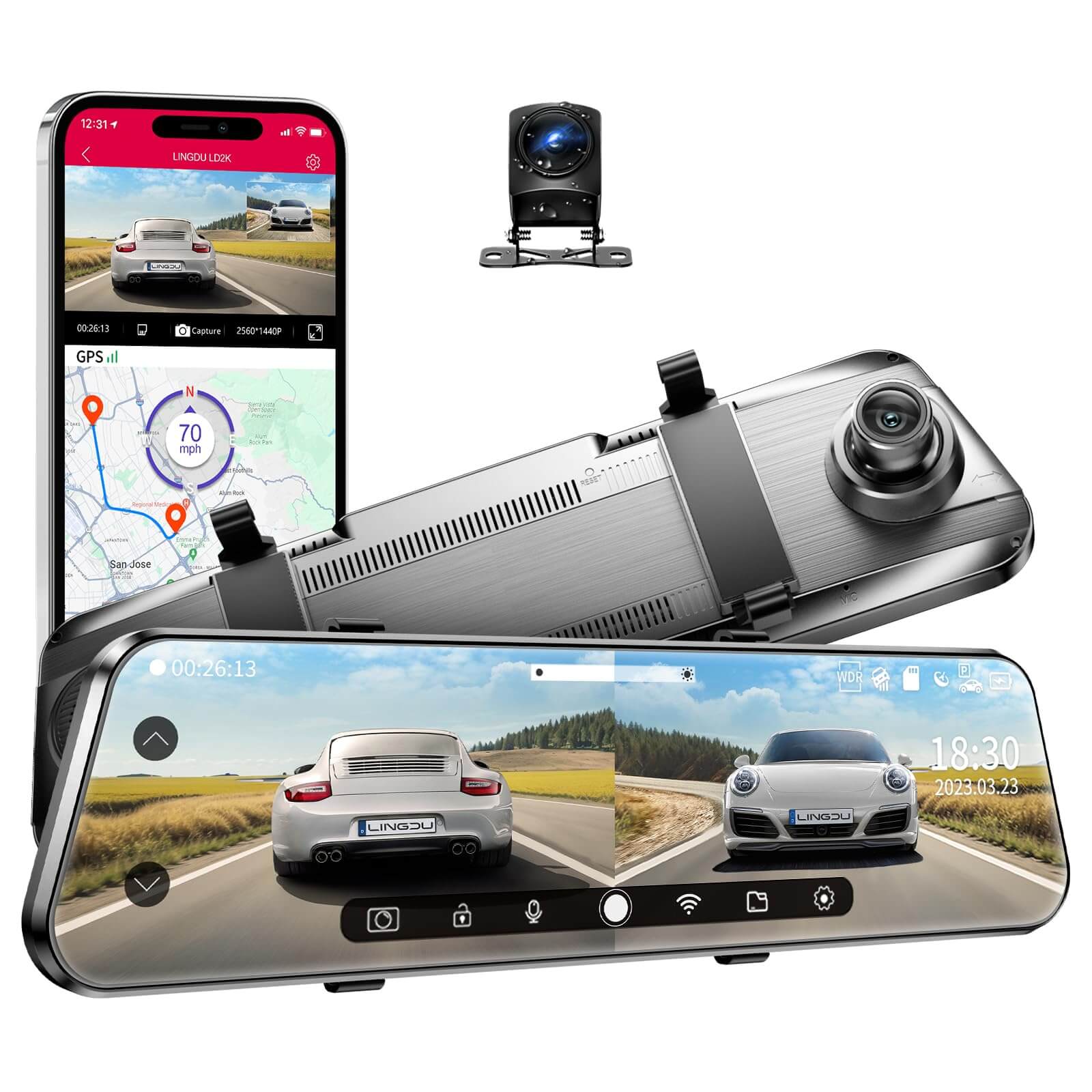 LINGDU LD2K 2CH Mirror Dash Cam 2.5K with 10" Touch Screen WDR Night Vision 24H Parking Mode - AZDOME Official Stores
