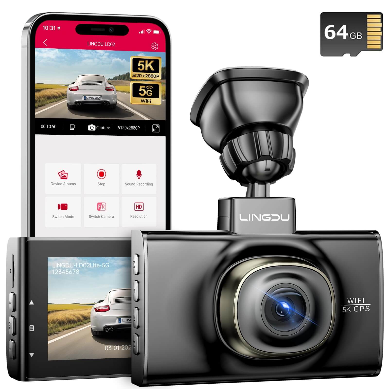 LINGDU LD02 1CH Dash Cam 5K with 3" Screen IR Night Vision 24H Parking Mode - AZDOME Official Stores