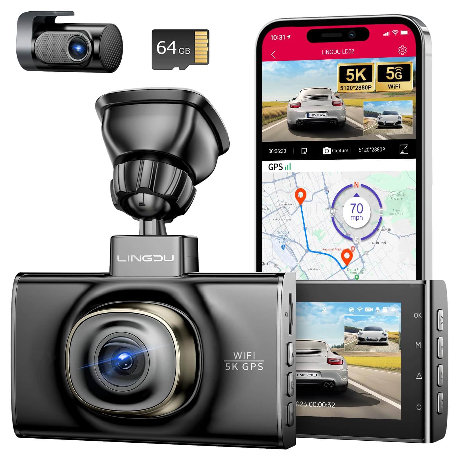 LINGDU LD02 2CH Dash Cam 4K with 3" Screen IR Night Vision 24H Parking Mode - AZDOME Official Stores