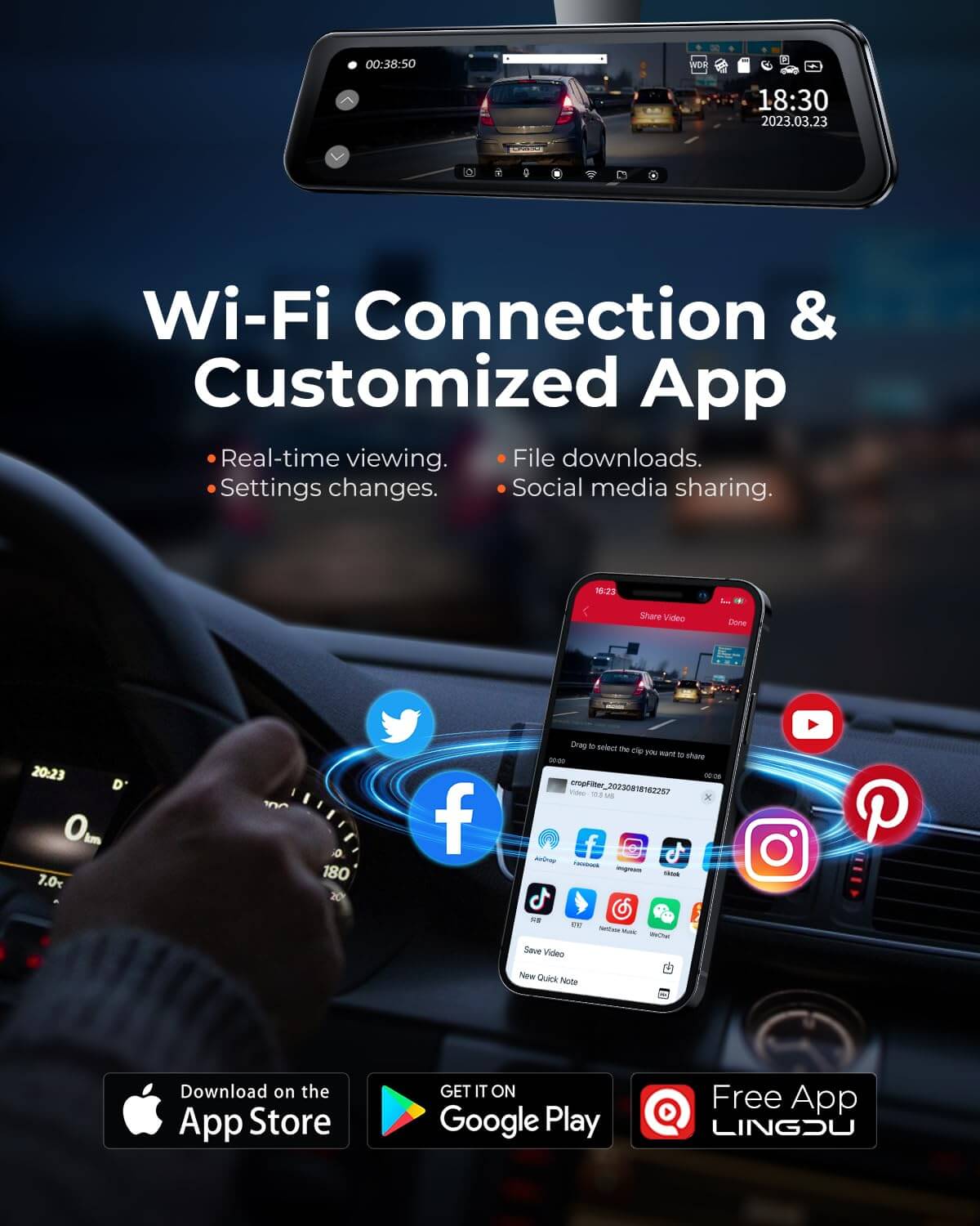 LINGDU LD2K 2CH Mirror Dash Cam 2.5K with 10" Touch Screen WDR Night Vision 24H Parking Mode - AZDOME Official Stores