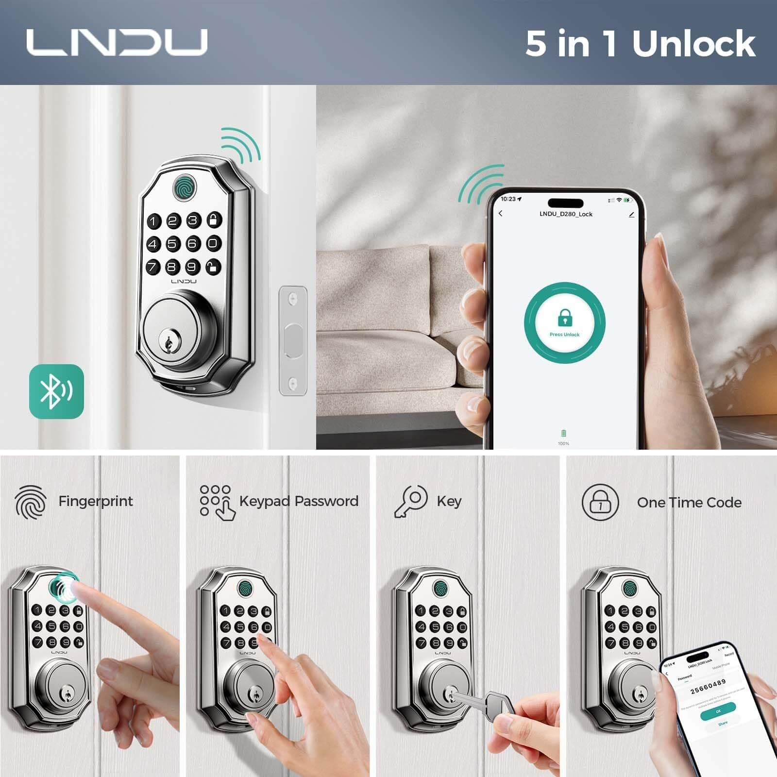 LNDU D280 Keyless Entry Door Lock with App Control Fingerprint Unlock - AZDOME Official Stores