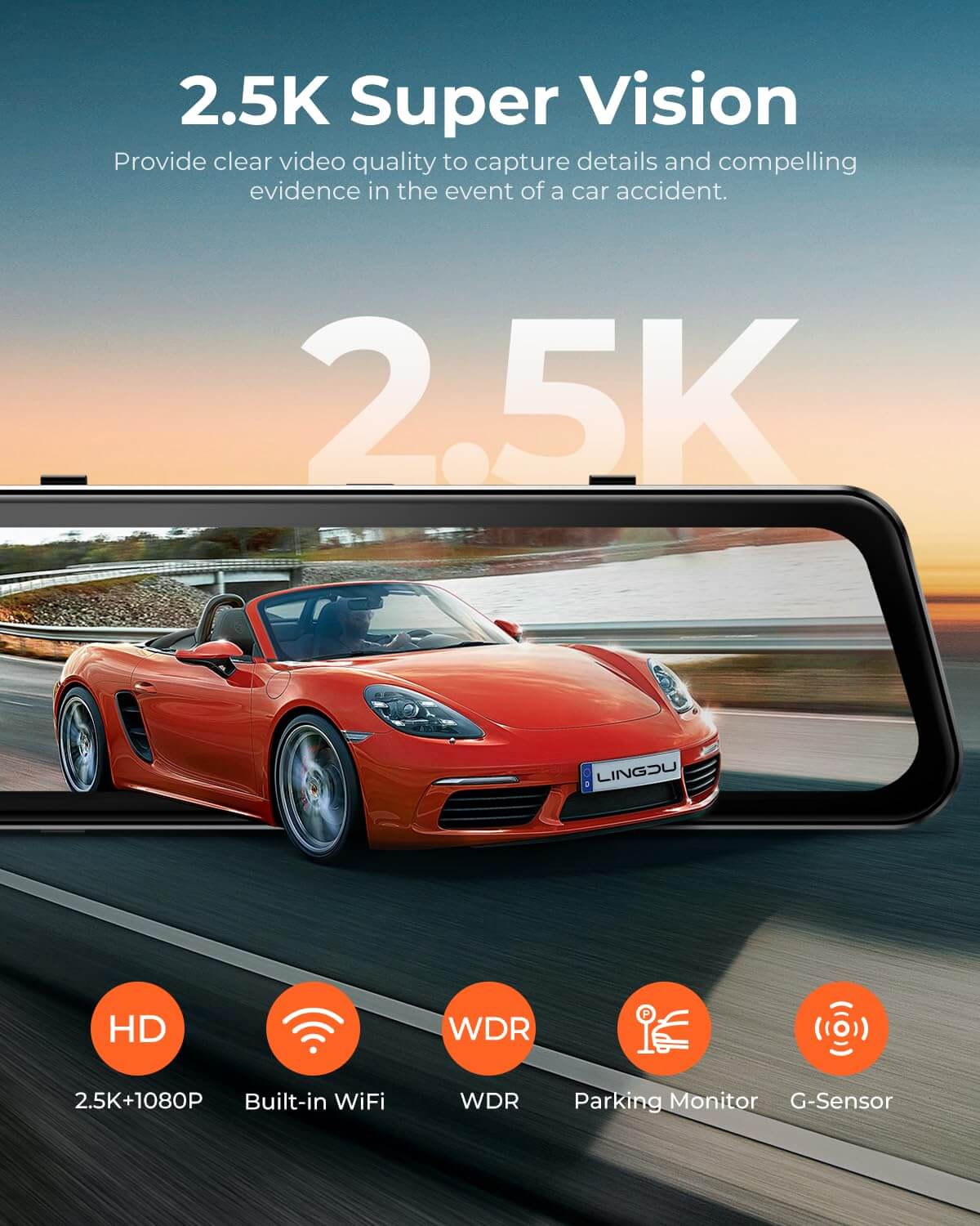 LINGDU LD2K 2CH Mirror Dash Cam 2.5K with 10" Touch Screen WDR Night Vision 24H Parking Mode - AZDOME Official Stores