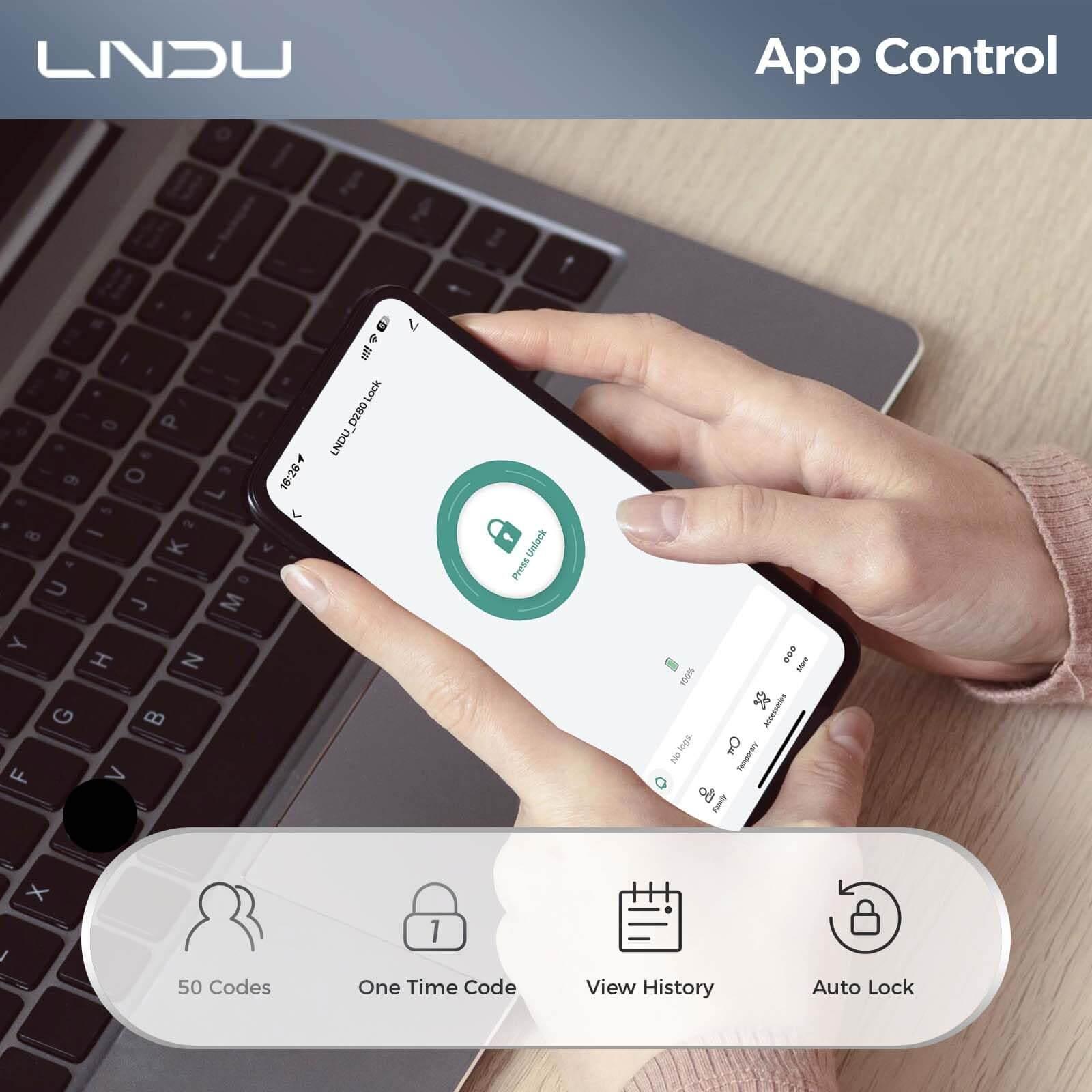 LNDU D280 Keyless Entry Door Lock with App Control Fingerprint Unlock - AZDOME Official Stores