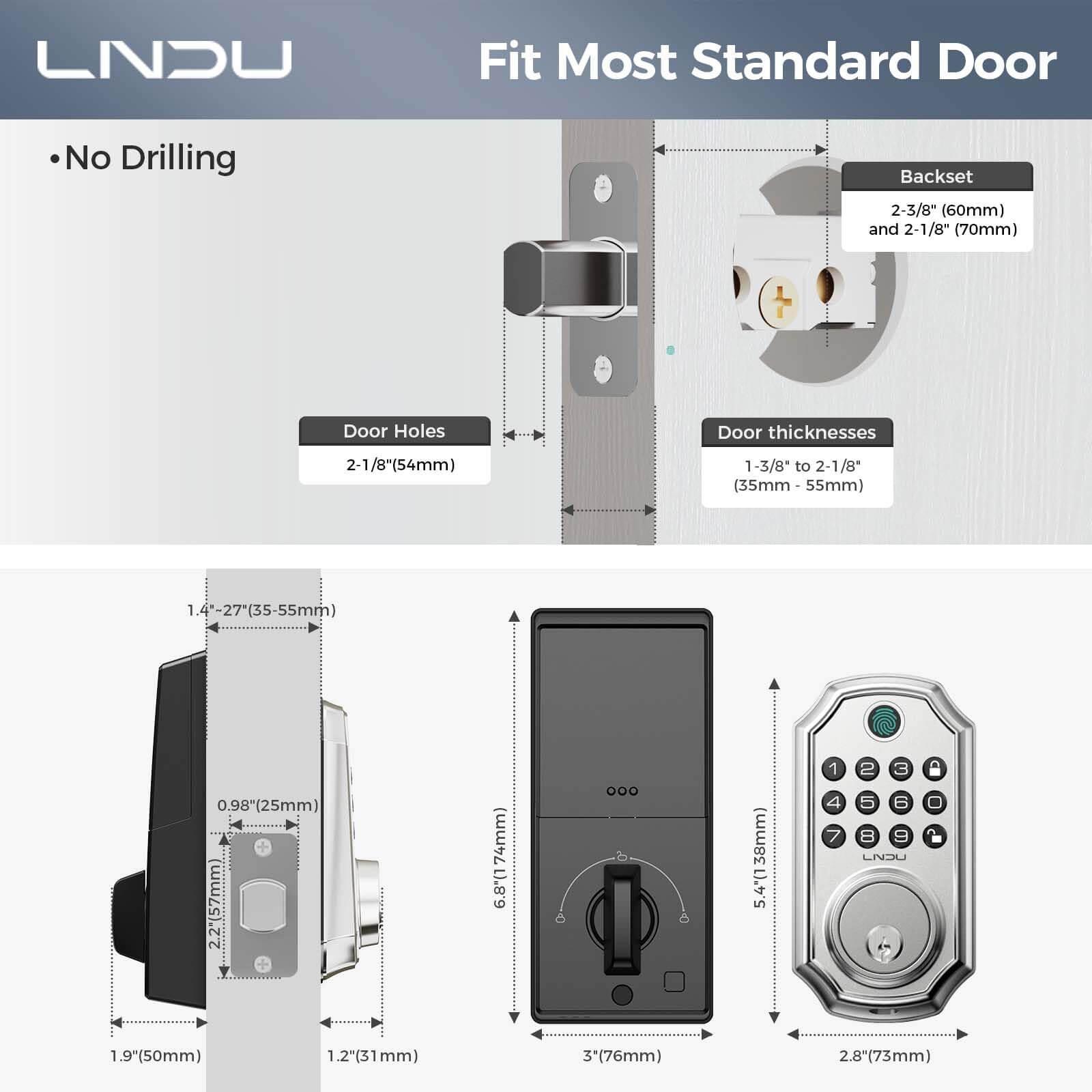 LNDU D280 Keyless Entry Door Lock with App Control Fingerprint Unlock - AZDOME Official Stores
