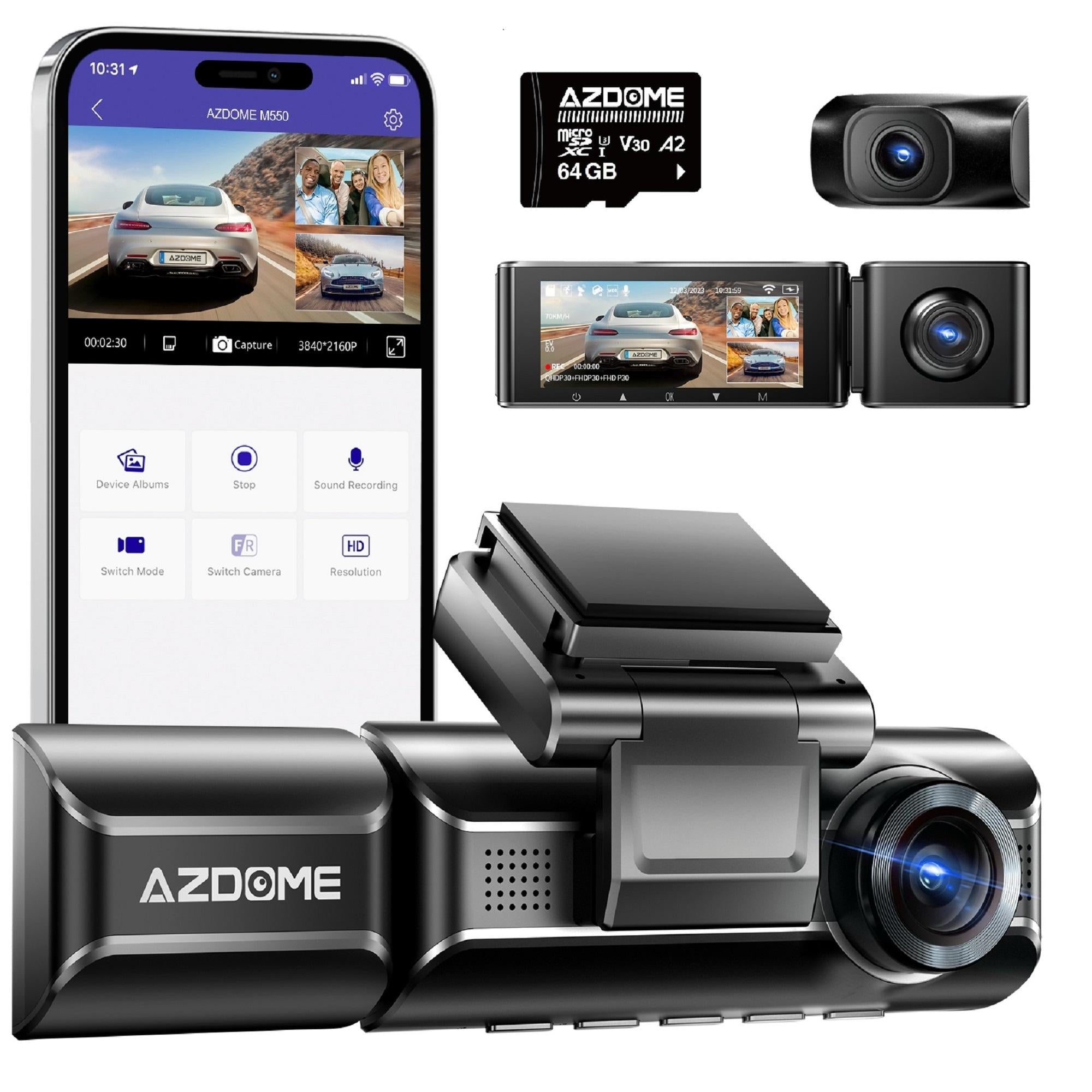 AZDOME M550 3 Channel Dash Cam,Japanese version