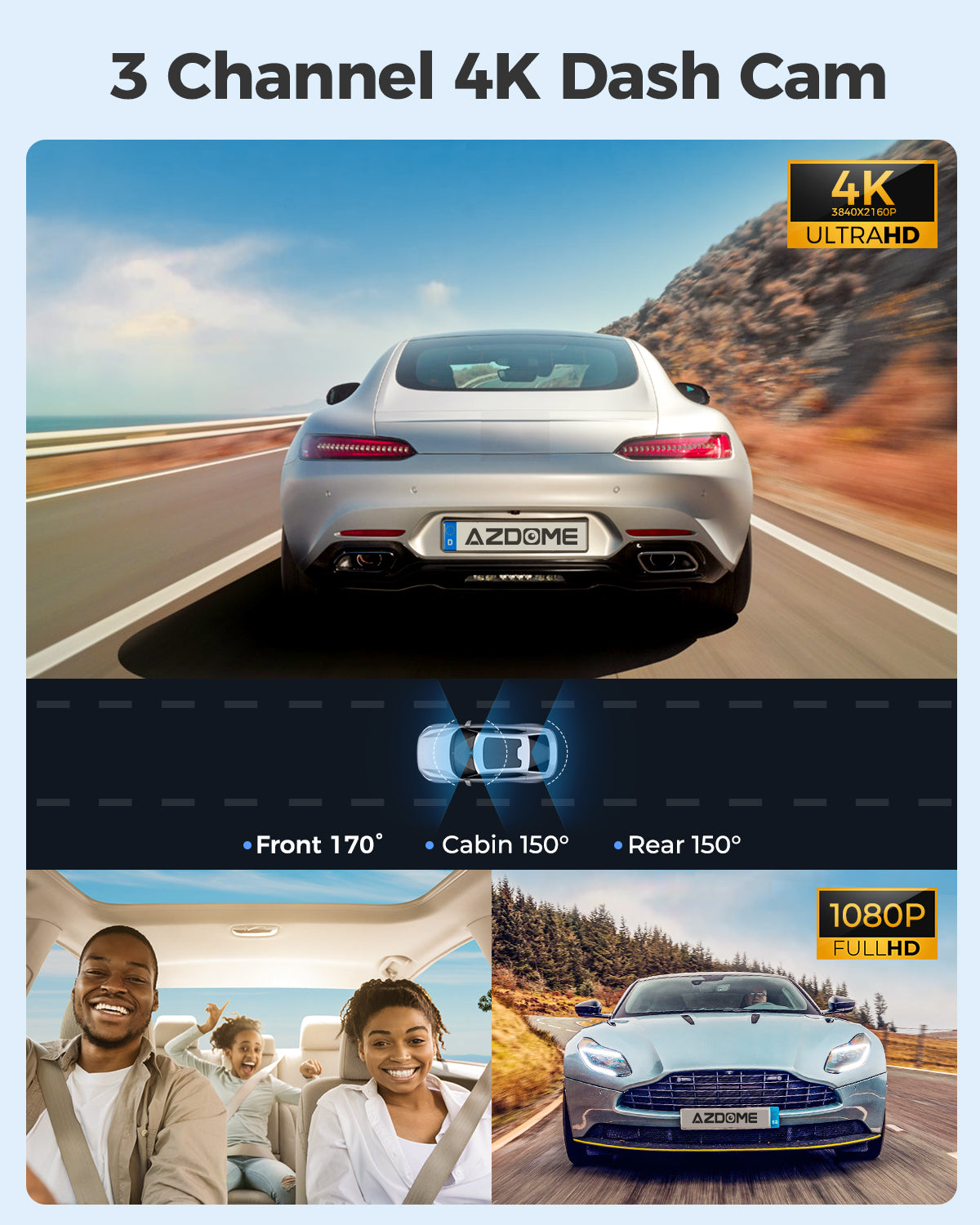 AZDOME M560 3CH Dash Cam 4K with 4" Touch Screen IR Night Vision 24H Parking Mode - AZDOME Official Stores