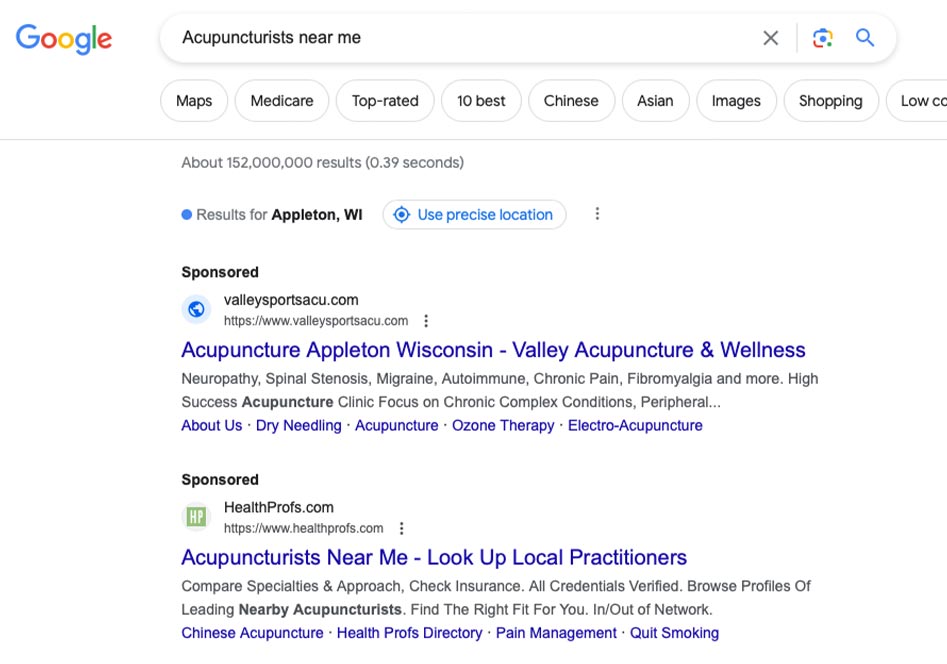 Search Engine Advertising for acupuncturists