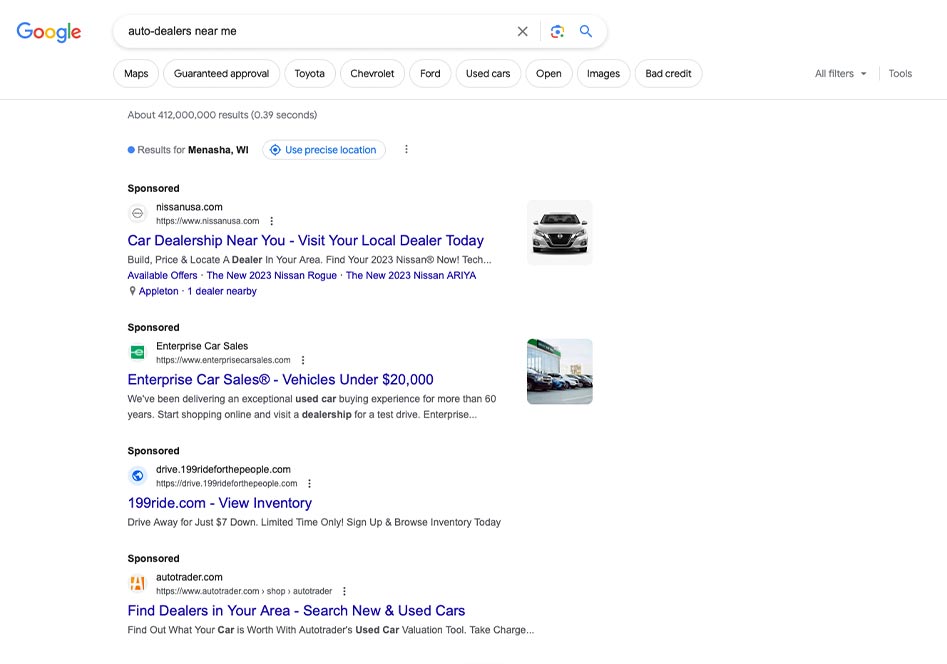 Search Engine Advertising for auto dealers