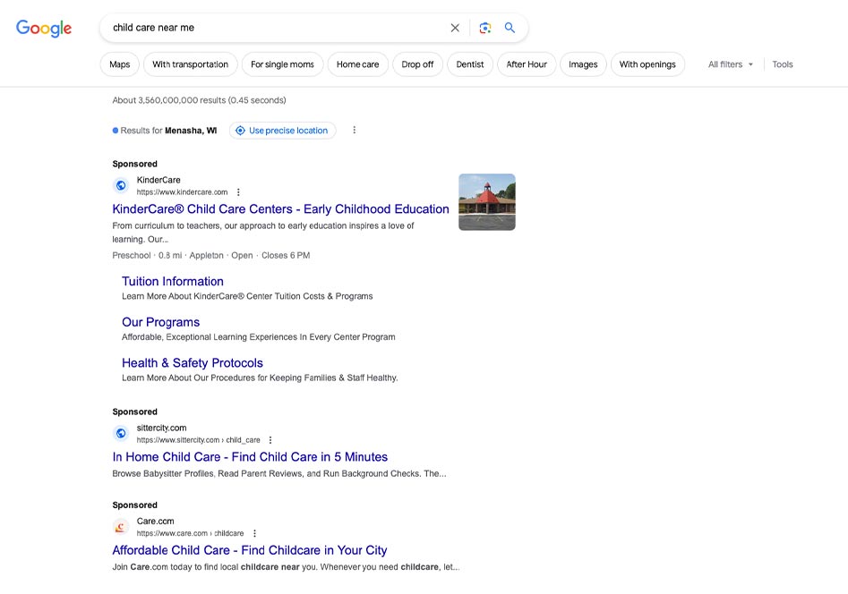 Search Engine Advertising for childcare providers