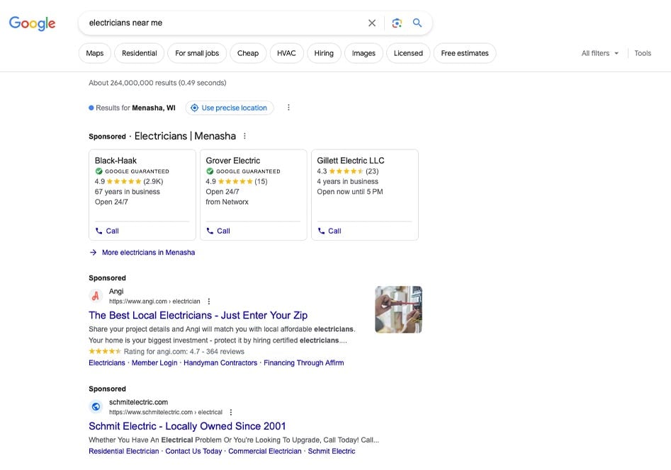 Search Engine Advertising for electricians