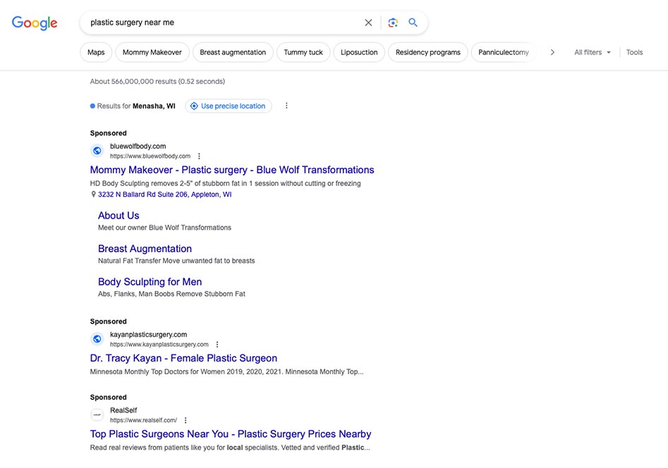 Search Engine Advertising for plastic surgeons